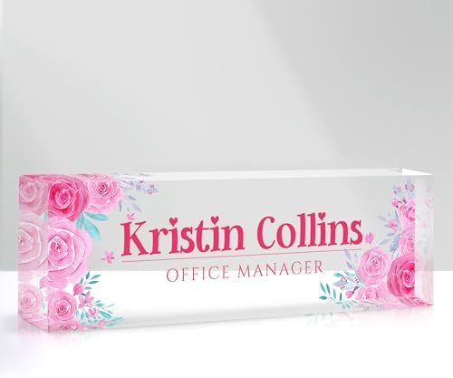 Custom Name Plate for Desk, Personalized Desk Name Plate on Clear Acrylic Glass, Appreciation Gifts for Teacher Employee Boss Coworkers Nurse, Office Desk Accessories for Women Men (Rose) by DOCRAGI
