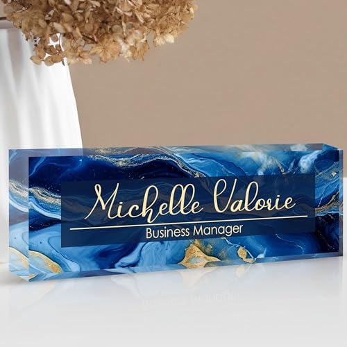 Custom Personalized Acrylic Name Plate Office Desk Accessories (A-Blue Gold) by EOBIBIFUN