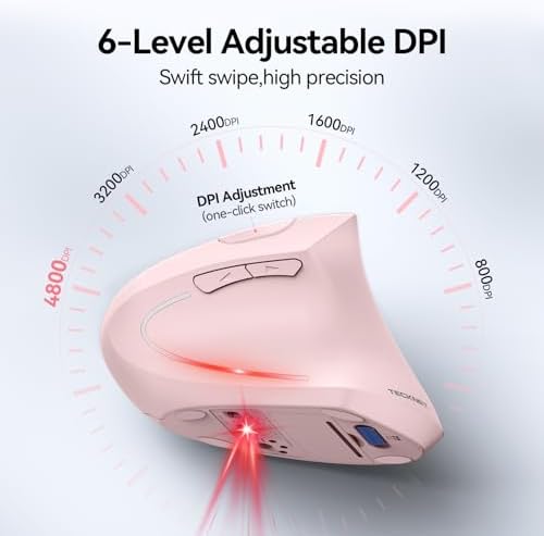 TECKNET Ergonomic Mouse, 4800 DPI Wireless Bluetooth Vertical, 3-Device - Image 3