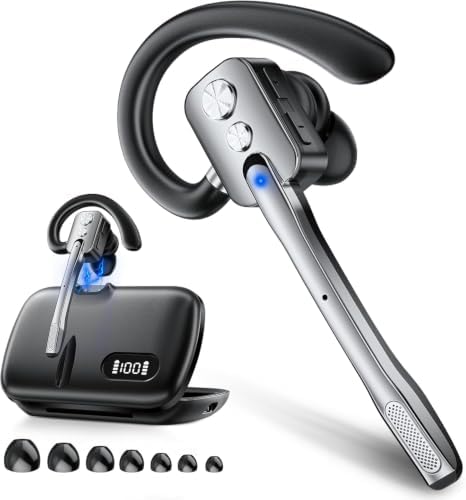 Bluetooth Headset, Wireless Headset with Dual-Mics & Noise Cancelling, Bluetooth Earpiece with Mute for Office Business Work Trucker, V5.3 Hands-Free Headset with QCC Chip for Phone PC iOS Android by Swiitech