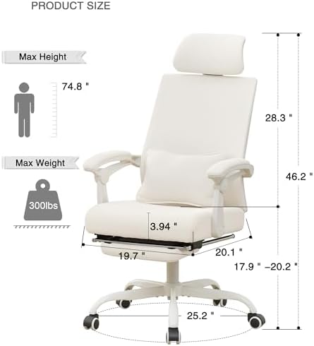 Qulomvs Ergonomic Office Chair with Footrest Home Office Desk Chair with Headrest and Backrest Adjustable Mesh Computer Desk Chair with Wheels 360 Swivel Task Chair - Image 2