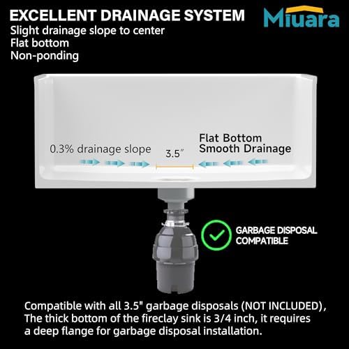 Miuara Farmhouse Sink 27 x 18 Inch White Fireclay Apron Front Kitchen Sink - Image 6