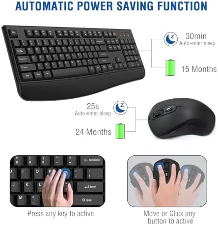 Wireless Keyboard and Mouse Combo, EDJO 2.4G Full-Sized Ergonomic Computer Keyboard with Wrist Rest and 3 Level DPI Adjustable Wireless Mouse for Windows, Mac OS Desktop/Laptop/PC(8 Pack) - Image 2