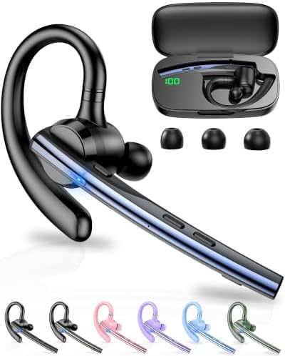 New Bee Bluetooth Headset V5.1 72H Talk Time Dual Mic with Mute Button for Business, Wireless Hand-Free Bluetooth Earpiece with 500mAh Charging Case for Cell Phone Calls Trucker Driver Laptop by NewBee