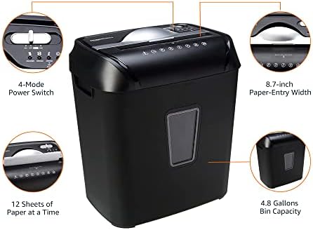 Amazon Basics 12 Sheet Cross Cut Paper and Credit Card Home Office Shredder with 4.8 Gallon Bin, Black - Image 5