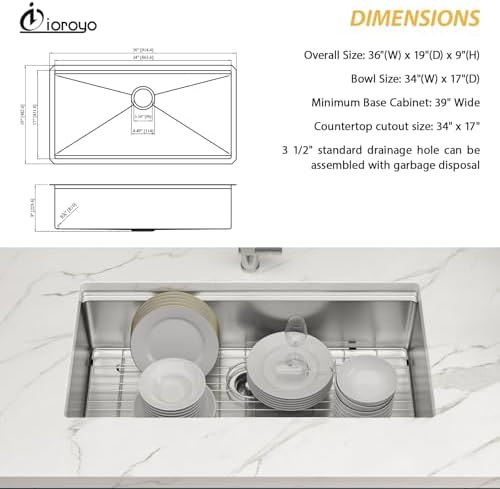 36x19 Undemrount Workstation Kitchen Sink with Mixng Bowl - Image 6