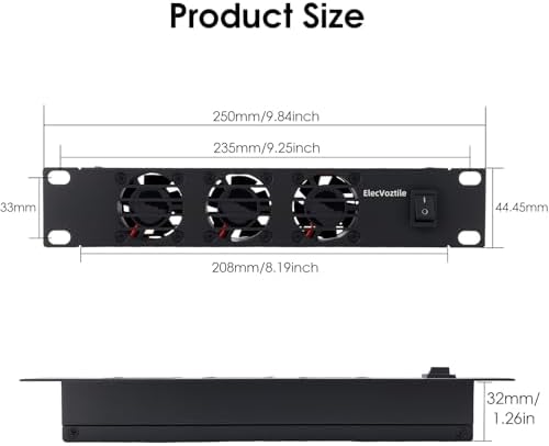 10 inch 1U Rack Mount Fan Panel with Switch, Metal Case - Image 4