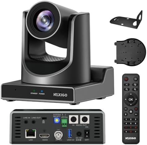 NexiGo PTZ Camera 20X Optical Zoom with PoE HDMI/3G-SDI/USB/LAN IP Streaming Outputs, Auto AI Tracking for Video Conferencing Live Streaming Meeting Church Services Worship Skype Zoom Teams OBS by NexiGo