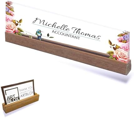 ARTBLOX Personalized Acrylic Desk Name Plate, Flower and Bird, Card Holder - Image 2