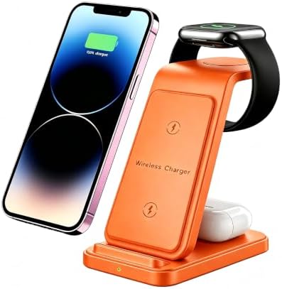 Wireless Charging Station for iPhone 17 16 15 14 13 12 Pro Max Plus Air, 3 in 1 Wireless Charger Stand for Multiple Devices, iWatch 11 10 9 8 7 6 5 4 3 2 SE Ultra Yellow by LONET