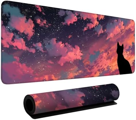 Cat Gaming Mouse Pad 31.5"x11.8" Large Extended Pad Desk Mat Anti-Slip Rubber Base & Durable Stitched Edges for Gamers Smooth Mouse Pad Writing Surface for Desk Office/Home by LEIWEIHOPE