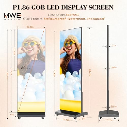 MWE P1.86 LED Poster Screen with Flight Case, 80" LED Digital Signage Display with Publishing System, Foldable Advertising Display Kiosk Video Wall for Events, WiFi/USB/HDMI (2 Panels) - Image 2