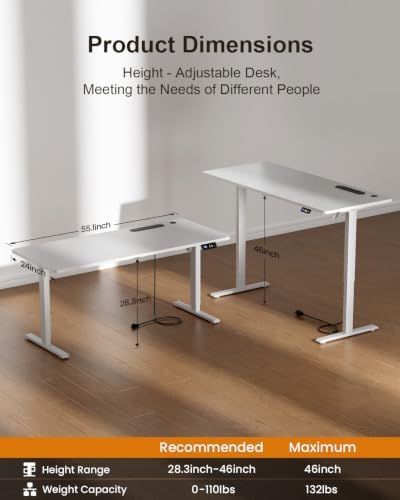 HLDIRECT 55" Electric Standing Desk with Power Outlets, White - Image 3