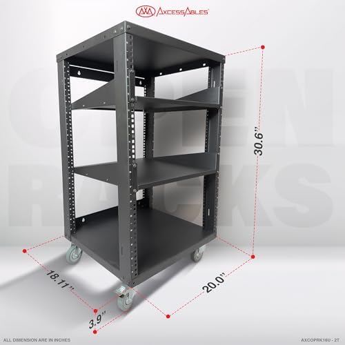AxcessAbles 16U Open Frame Network & AV Rack with Caster Wheels, Two 2U Shelves, 10-32 & Cage Nut Compatible Rails, Cage Nuts, Screws, Cage Nut Tool & Wall Mount Kit | 19-Inch Equipment Rack - Image 7