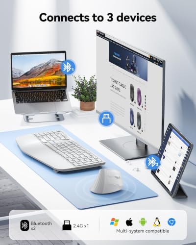 TECKNET Vertical Ergonomic Wireless Bluetooth Mouse, Silent Rechargeable Bluetooth Mouse(BT 5.0/5.0+2.4G), 5-Level 4800 DPI, 200H Long Battery Life, Compatible with Windows/Mac/Linux/Android/Chrome - Image 4
