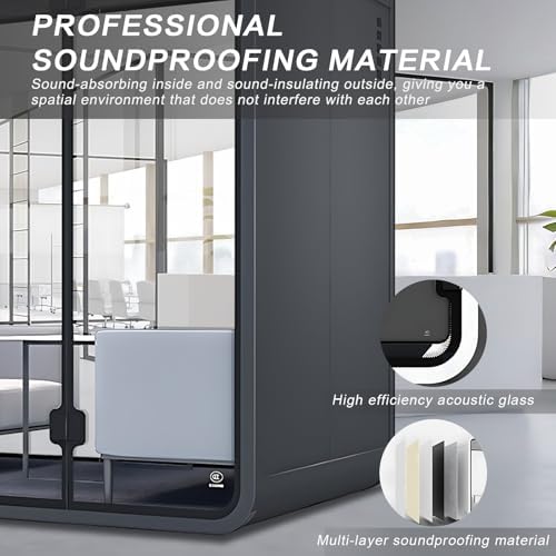 Office Sound Booth with Audio Privacy - Black Office Pod with Curved Corner Design&Small Table,Soundproof Booth Includes Central Lighting,Honeycomb Aluminum Panel,Fans for Negotiation(63IN) - Image 4