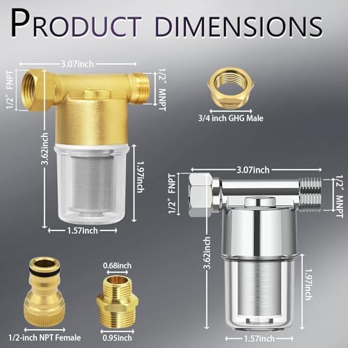40 Micron Washing Machine Water Filter - Fits 1/2" NPT & 3/4" GHT - Protects Heaters/Showers & Appliances (silver) - Image 2