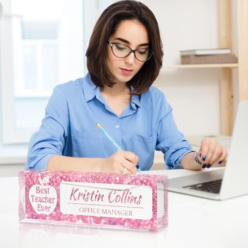 Custom Name Plate for Desk, Personalized Desk Name Plate on Clear Acrylic Glass, Appreciation Gifts for Teacher Employee Boss Coworkers Nurse, Office Desk Accessories for Women Men (Taffy) - Image 4