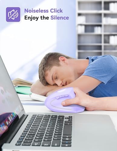 TECKNET Ergonomic Mouse, 4800 DPI Wireless Vertical Mouse with 5 Adjustable DPI Levels, 2.4GHz Optical Carpal Tunnel Mouse, 6 Buttons Wireless Mouse for Laptop, Desktop, PC, MacBook - Light Purple - Image 4