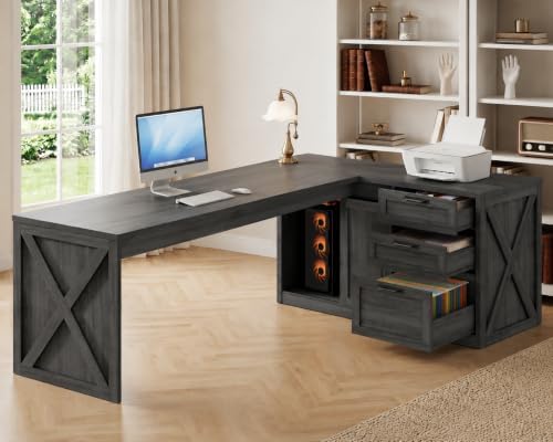 78.7" L-Shaped Executive Desk with Drawers and File Cabinet by Homiflex