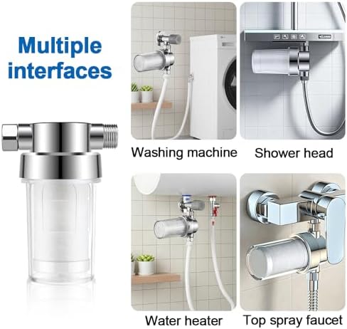 Inline Sediment Water Filter, Transparent PC Housing Washer Water Filters, PP Cotton Filtration for Shower Heater Washing Machine - Image 5