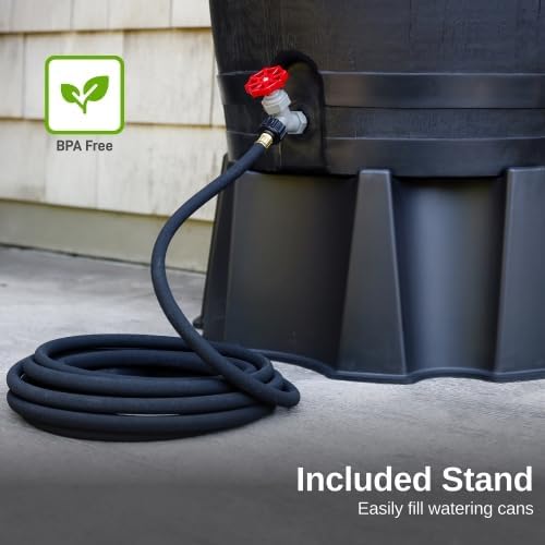 RTS Home Accents 50-Gallon ECO Rain Barrel Made with 100% Recycled Plastic, Flat Back Rain Water Collection Barrel, Stand and Link Kit Included, Black (2 Pack) - Image 6