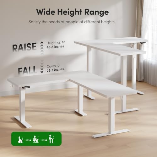FEZIBO Triple Motors 25mm Tabletop L Shaped Standing Desk, 75" X 63" Electric Standing Gaming Desk Adjustable Height, Corner Stand up Desk with Splice Board, White Frame/White Top - Image 7