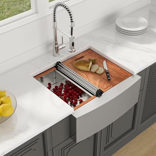 Lordear 24" Farmhouse Sink Short Apron Front Ledge Workstation 24" x 21" Farm Sink 16 Gauge Stainless Steel Single Bowl Kitchen Farm Sinks - Image 2