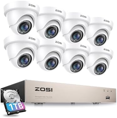ZOSI 3K Lite 8CH Security Camera System with 1TB HDD,AI Human/Vehicle Detection,80ft Night Vision,H.265+ 8 Channel 1080P HD-TVI DVR Recorder,8pcs 1920TVL Weatherproof CCTV Dome Cameras Indoor Outdoor by ZOSI