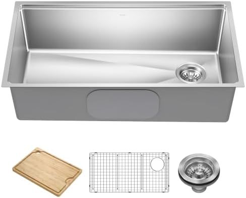 KRAUS Fairlane 32 in Undermount Workstation Single Bowl 18-Gauge Stainless Steel Kitchen Sink with Accessories, KWU610-32 by Unknown