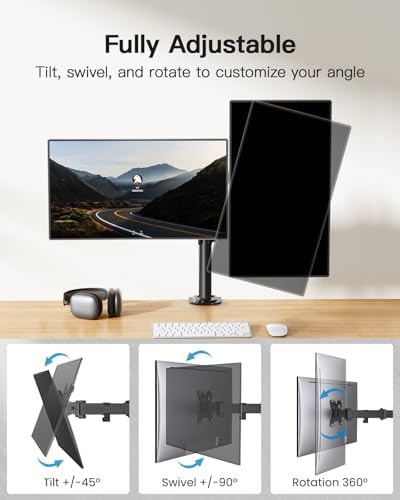HUANUO Dual Monitor Mount for 2 Monitors up to 32 inches, Heavy Duty Dual Monitor Stand Holds up to17.6lbs, Dual Monitor Arm with Height Adjustable Tilt Swive Rotate, VESA Hole 75mm or 100mm - Image 3