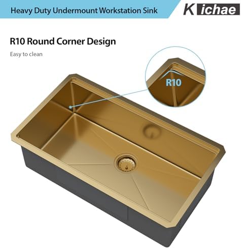 Kichae 36 Undermount Kitchen Sink Gold Stainless Steel 16 Gauge Workstation - Image 5