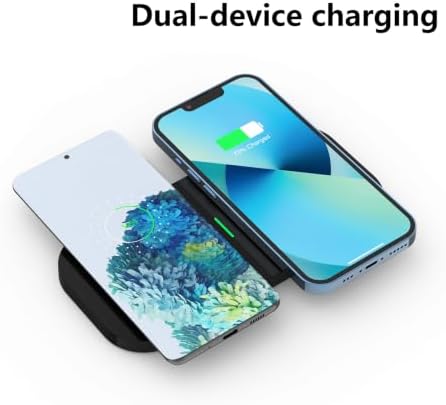 Dual Wireless Phone Charger for Dual Devices, 20W Fast Wireless Charging Pad/Mat for Apple iPhone, for AirPods, for Samsung Phone, for Google Pixel, and All Qi-Enabled Devices (Grey-and-Black) - Image 2