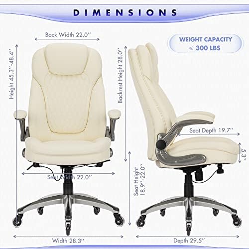 COLAMY Ergonomic Office Chair, Set of 2 Boxes, High Back Leather Desk Chair with Flip-up Arms, Adjustable Height & Rocking Function, Silent Wheels, Ivory Executive Computer Chair, 300lbs Capacity - Image 3