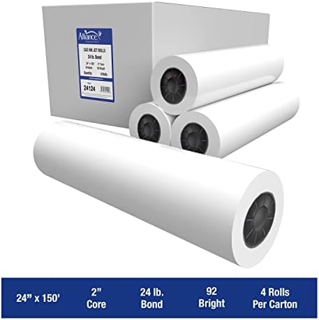 Alliance Wide Format Paper 24" x 150' CAD Bond Rolls (24lb | 4 Rolls, 24 In x 150 Ft | 2" Core) - Image 3
