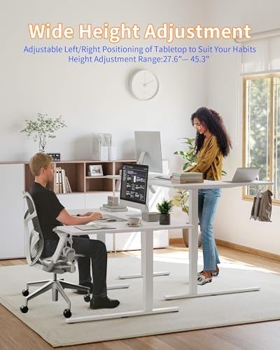 YIHAYO Reversiable L-Shaped Electric Standing Desk, 59 Inches Stand Up Corner Desk, Sit and Stand Up for Work Office Home, Ergonomic Rising Computer Table with Splice Board, White - Image 2