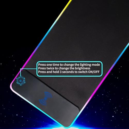 RGB Gaming Mouse Pad with Wireless Charging 15W, LED Mouse Mat 31.5 * 11.8 in, 10 Light Modes Extra Large Mousepad Non-Slip Rubber Base Computer Keyboard Mat for Gaming, MacBook, PC, Laptop, Desk - Image 6