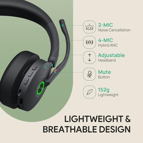 Yealink BH74 ANC Wireless Headset with Mic for Work, Bluetooth Headset Noise Cancelling with 6 AI Microphone,32H Battery Life & Mute Button,Microsoft Teams Premium Open Office Certified for PC - Image 6