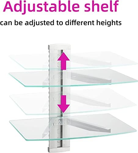 suptek 2 Tiers Glass Floating Shelves, Flat Black Wall Mount Bracket, AV Shelf, Media Shelf for DVD Player / PS4 / Cable Boxes/Game Consoles/Sky Box/TV Accessories, 17.6kg Load Capacity - Image 3