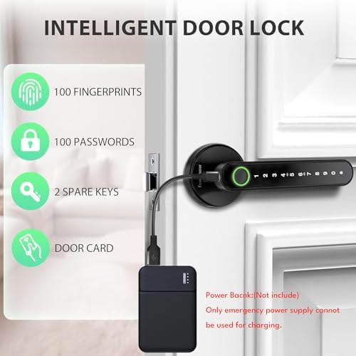 Fingerprint Door Lock Biometric Door Knob with Keypad Keyless Entry, Door Locks for Bedrooms, Home Hotel Office Apartment Black - Image 5
