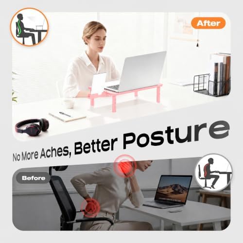 Computer Monitor Stand Riser for Desk, 3 Height Adjustable PC Laptop TV Desktop Monitor Stand Shelf, Metal Printer Table with Phone Holder, Stand Riser for Desk, Office Desk Organizers and Accessories, Pink 2 Pack - Image 4