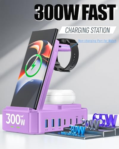 300W Wireless Charger for Samsung,Zutspzss 10 in 1 Wireless Charging Station, 65W USB C Fast Charging Stand for Samsung S25 Ultra/S24/S23/S22/Z Fold,Galaxy Watch Ultra7/6/5,Galaxy Buds,Purple - Image 3