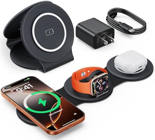 HICOBER 3-in-1 Wireless Charging Station for iPhone, Watch, AirPods, Black by Hicober