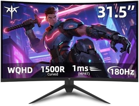 KTC 32 inch Curved Gaming Monitor, 180Hz 1ms MPRT, 2K 1440P 144Hz Monitor, 1500R HVA Display, FreeSync Premium, HDR, 120% sRGB, DisplayPort/HDMI/USB, Vesa Support 3.9x3.9'', PC Moniter for Gamers by KTC
