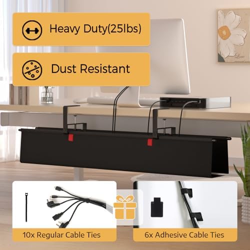 Under Desk Cable Management Tray, 36" Fabric Wire Cord Organizer, Black - Image 5