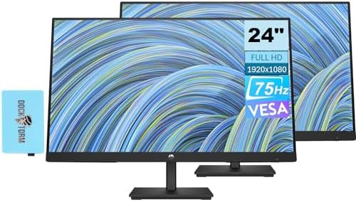 HP V24v G5 FreeSync Monitor 65P62AA#ABA Bundle with Docztorm Dock, 24" FHD VA (1920x1080) 75Hz Display, 1 HDMI 1.4, VESA Mount (100x100mm), Ideal for Home & Business, Black (2025 Latest Model) (2Pack) by Unknown