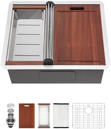 Sarlai 23 Undermount Bar Sink 23 x 19 Inch Kitchen Sink Ledge Workstation by Sarlai