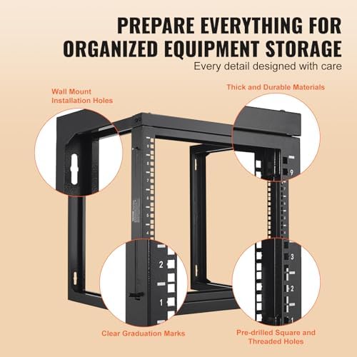VEVOR 9U Server Rack, Wall Mount Network Rack for 19 Inch IT & AV Equipment, Open Frame 18" Deep 150 lbs Max Load Capacity - Image 5