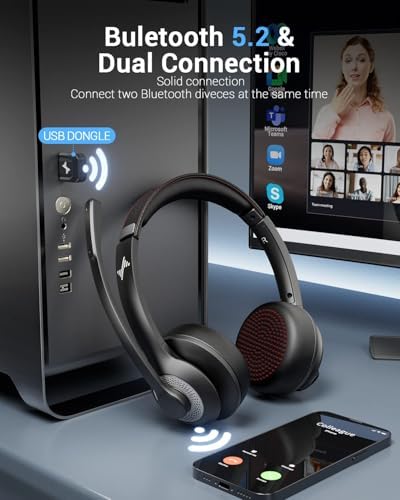 JIAMQISHI Bluetooth Wireless Headset with Mic for Work, Bluetooth 5.2, Advanced Noise Reduction Microphone, Clear Calls - Comfortable On-Ear Headphones, Applicable to PC, Laptop, Phone, Android, Zoom - Image 3