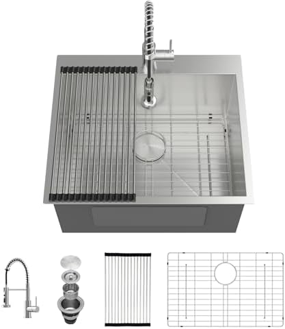 Sarlai Laundry Sink with Faucet - Drop In 25"x22"x12" Deep Laundry Utility Kitchen Sink Drop-in Topmount Single Bowl Sink 16 Gauge Stainless Steel Kitchen Laundry Room Sinks Basin by Sarlai